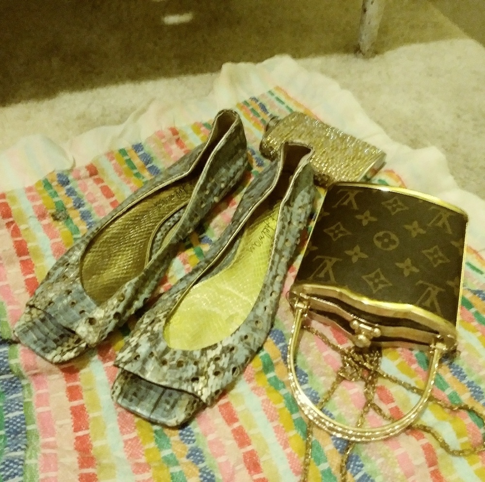 Blue snakeskin Sam Edelman peeptoe flats